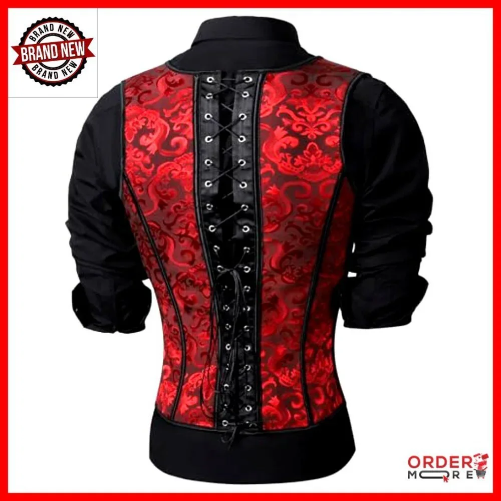 Mens Corset Vest Lace Up Waist Trainer Formal Tops Wedding Stage Performance